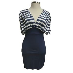 Venus Navy Striped Dolman Sleeve Bodycon Dress